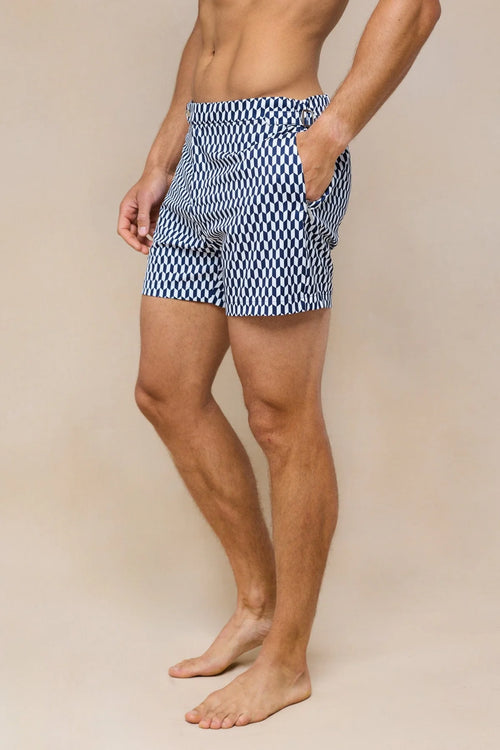 BUCKLE SWIM SHORT - NAVY/WHITE