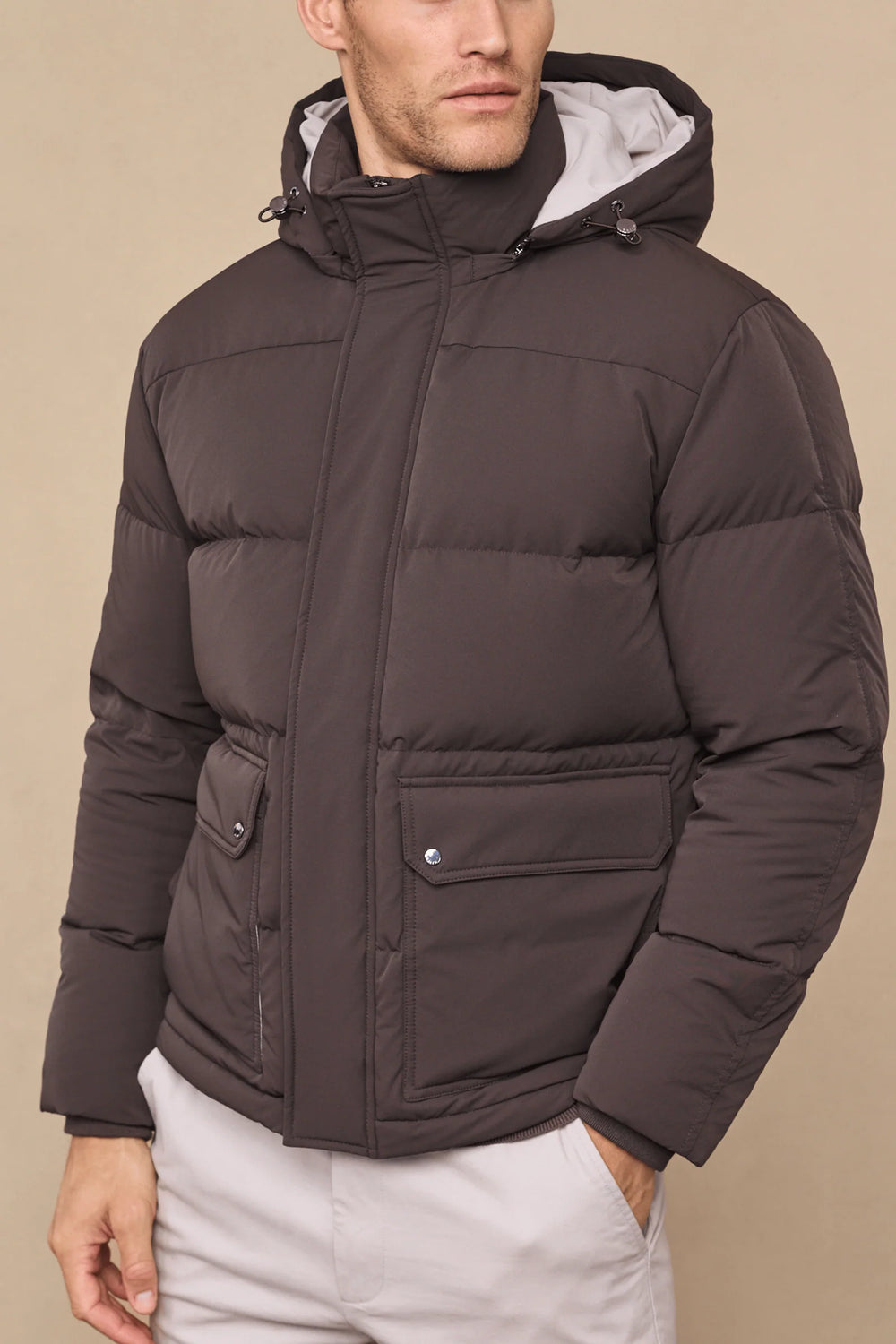 DOWN FILLED PUFFER COAT - BROWN